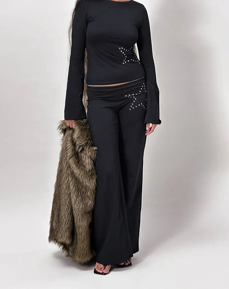Pantalon évasé Mindi noir à étoiles