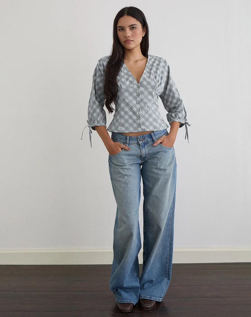 Chemise Kadeka en popeline à carreaux obliques gris