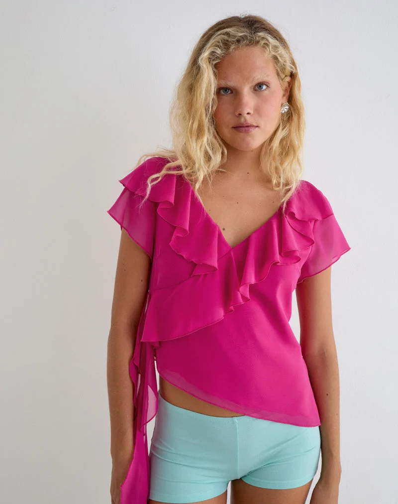 Haut Riksa en mousseline rose vif avec drapé