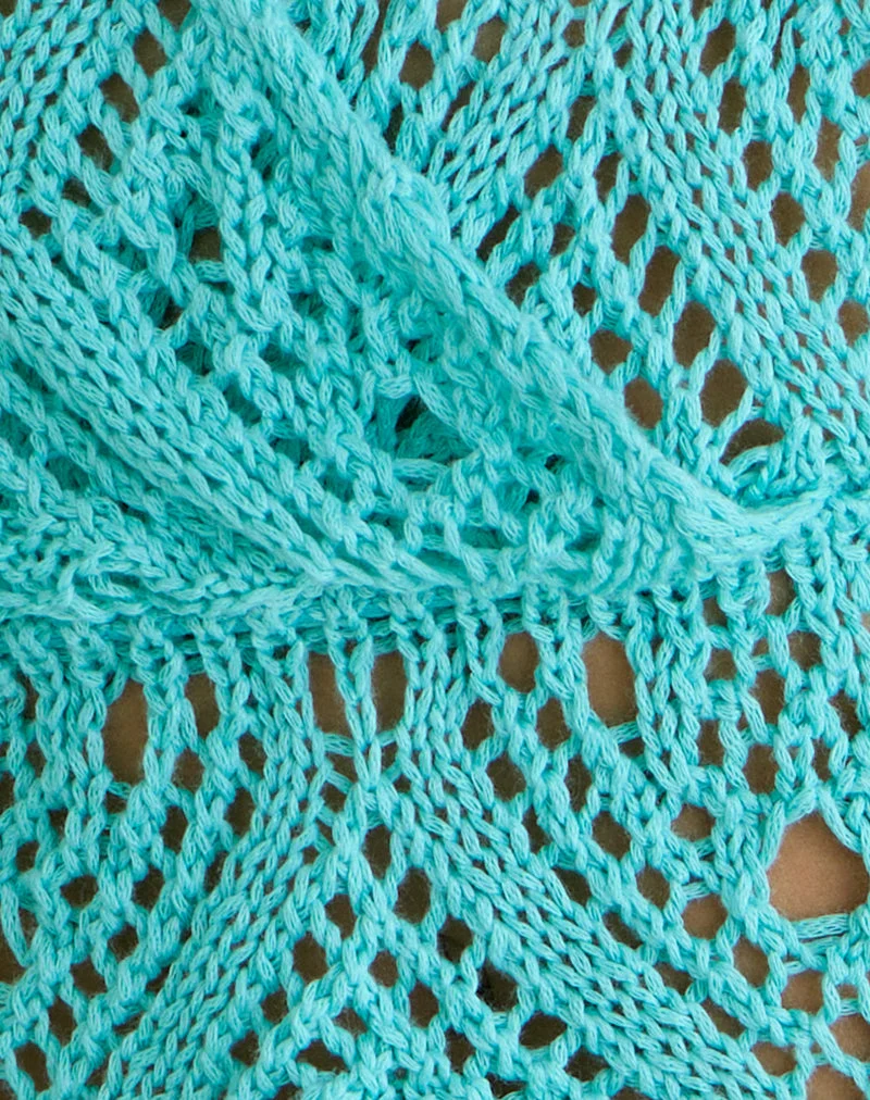 Haut dos nu Allyne en maille crochetée, couleur Aqua Sky