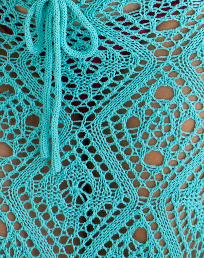 Jupe midi Diora en maille crochetée, couleur Aqua Sky