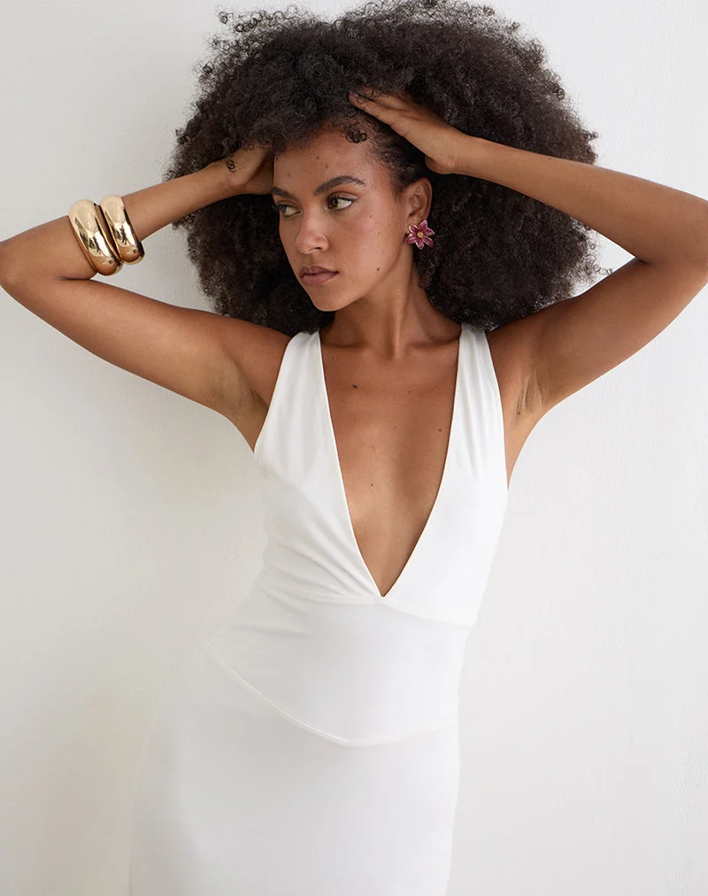 Robe longue Georgina en cupro blanc cassé