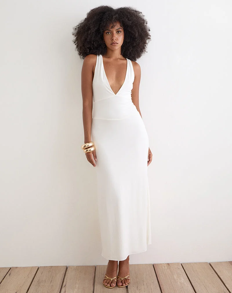 Robe longue Georgina en cupro blanc cassé