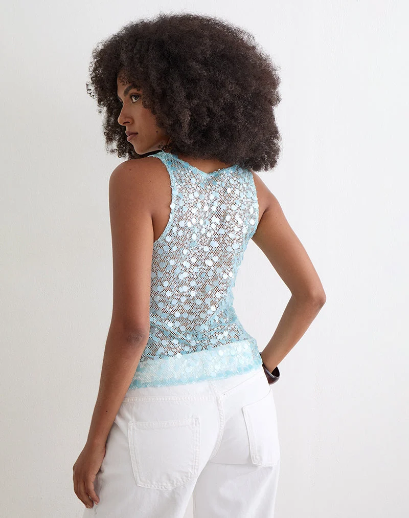 Haut Yorenda bleu à paillettes en filet