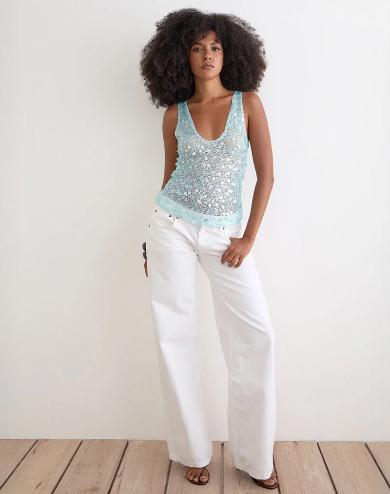 Haut Yorenda bleu à paillettes en filet