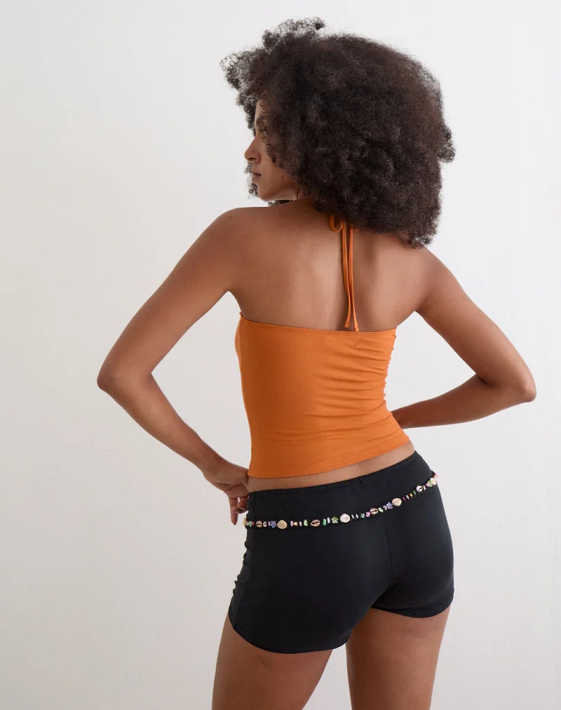 Micro-short Nilo avec bordure en coquille, en cupro noir