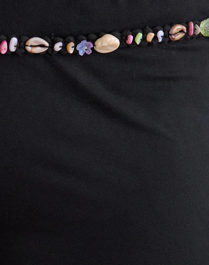 Micro-short Nilo avec bordure en coquille, en cupro noir