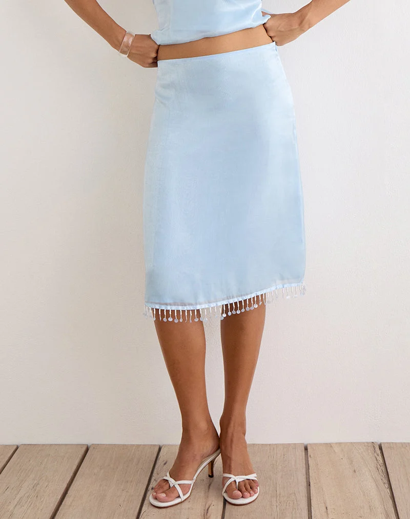 Jupe midi Muriela en organza satiné bleu clair