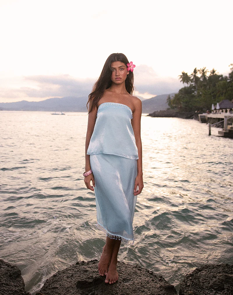 Haut « Vars » en organza satiné bleu clair