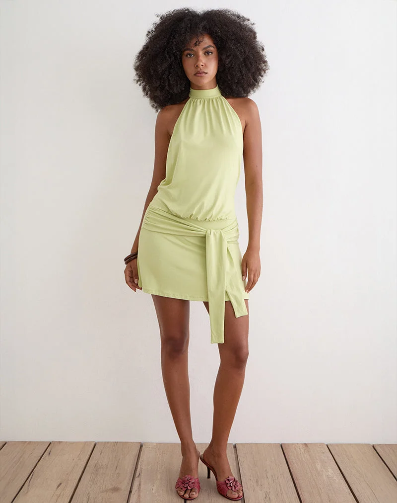 Mini-robe Vakali à col licou en jersey de rayonne, couleur pistache