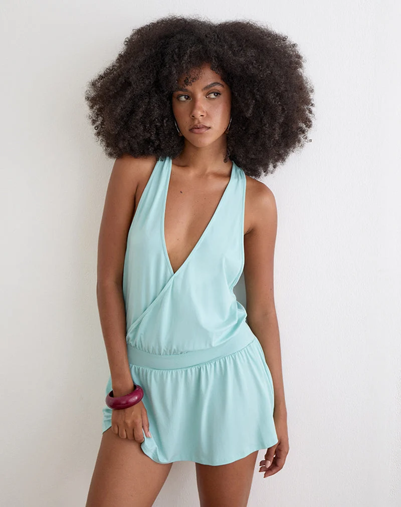 Mini-robe croisée « Pippa Plunge » en jersey bleu aqua