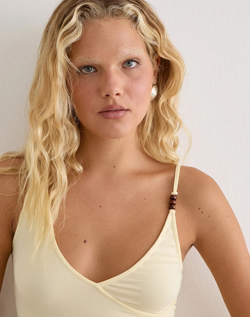 Haut Fara avec perles, en jersey couleur citron