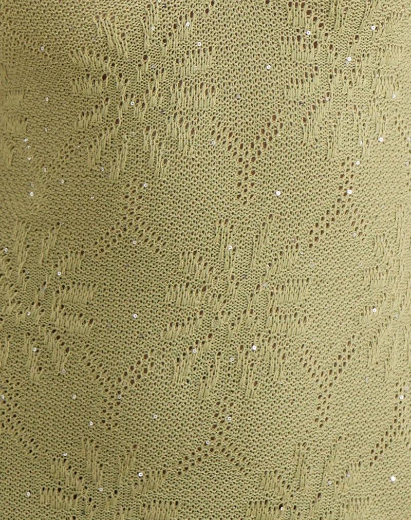 Mini-robe à dos nu Malvara en maille à paillettes, verte