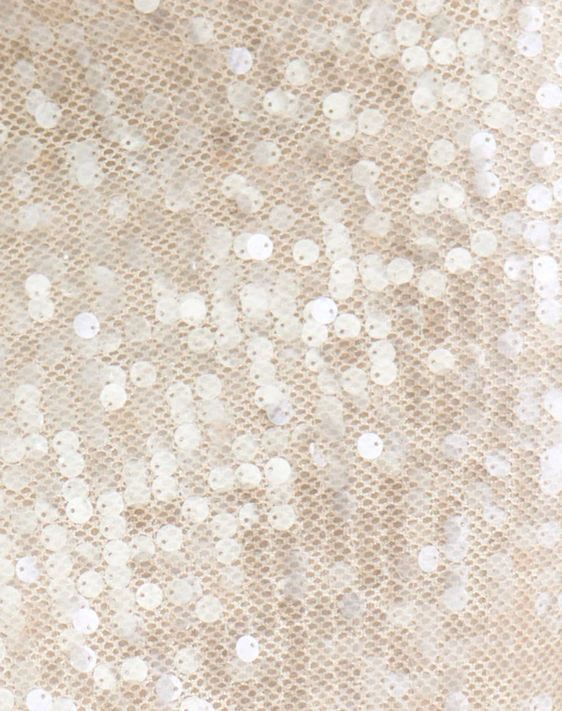 Jupe mi-longue Ranumi en crochet à paillettes, couleur crème