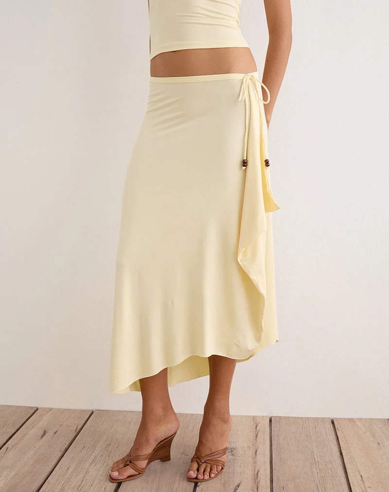 Jupe longue Phemia ornée de perles, en jersey couleur citron