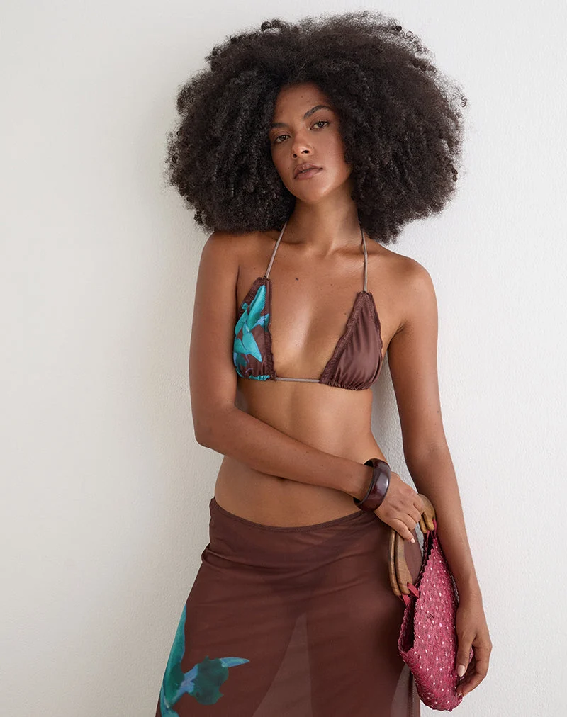 Haut de bikini Pumyla marron avec motif « Desert Rose » bleu