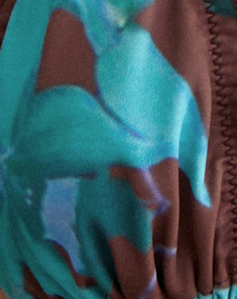 Haut de bikini Pumyla marron avec motif « Desert Rose » bleu