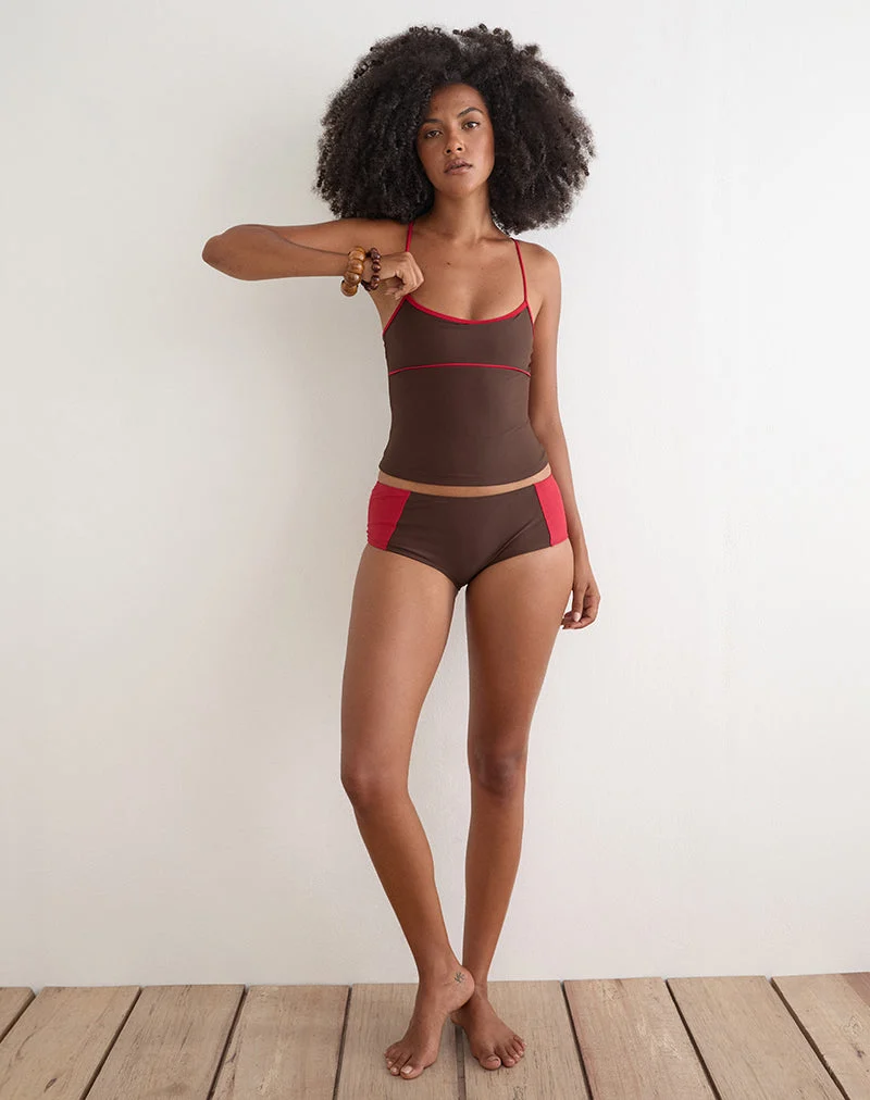 Short de bain Avilina marron avec bordure rouge
