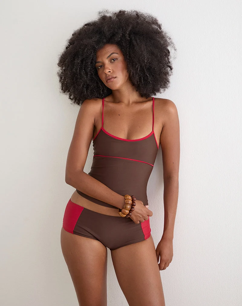 Short de bain Avilina marron avec bordure rouge