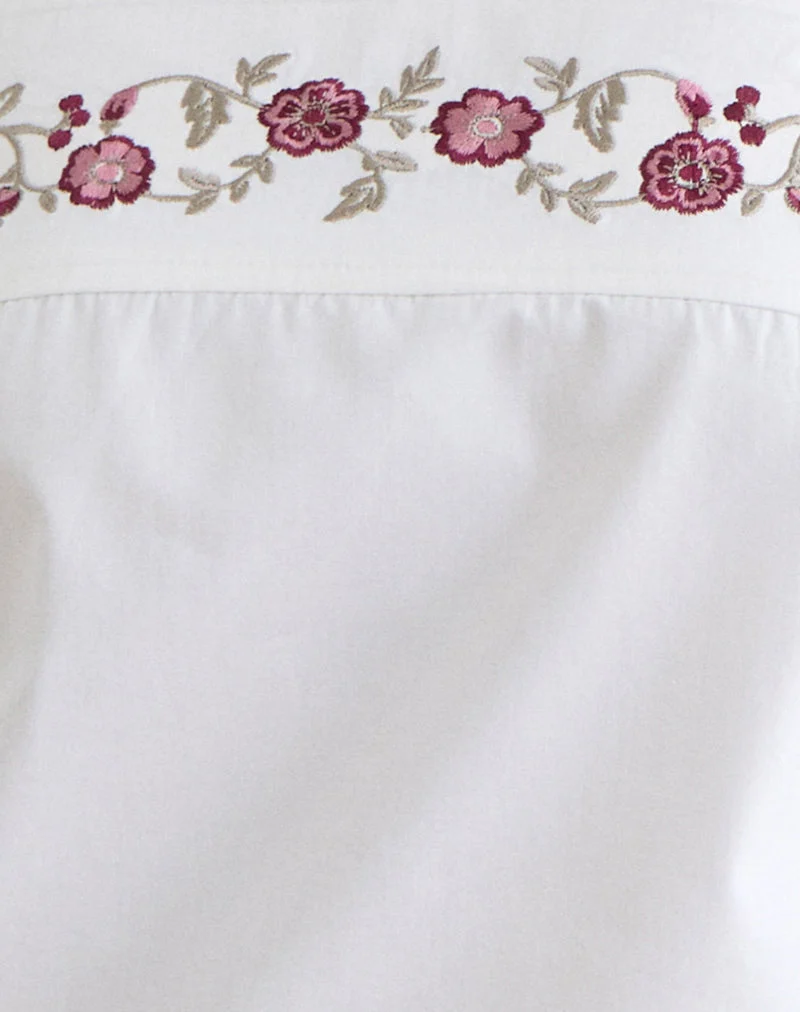 Haut Ahera en popeline blanche avec broderie de fleurs de cerisier