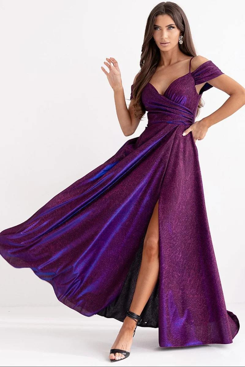 Robe de soirée paillette longue fendue