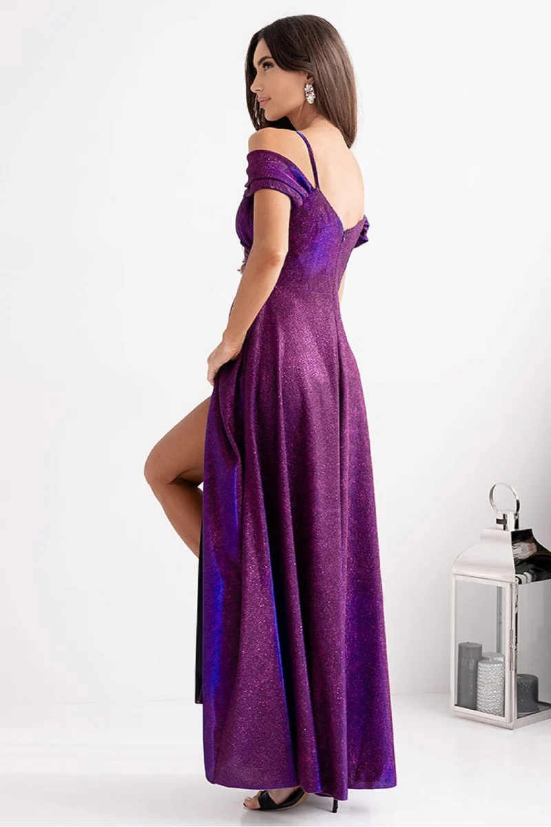 Robe de soirée paillette longue fendue
