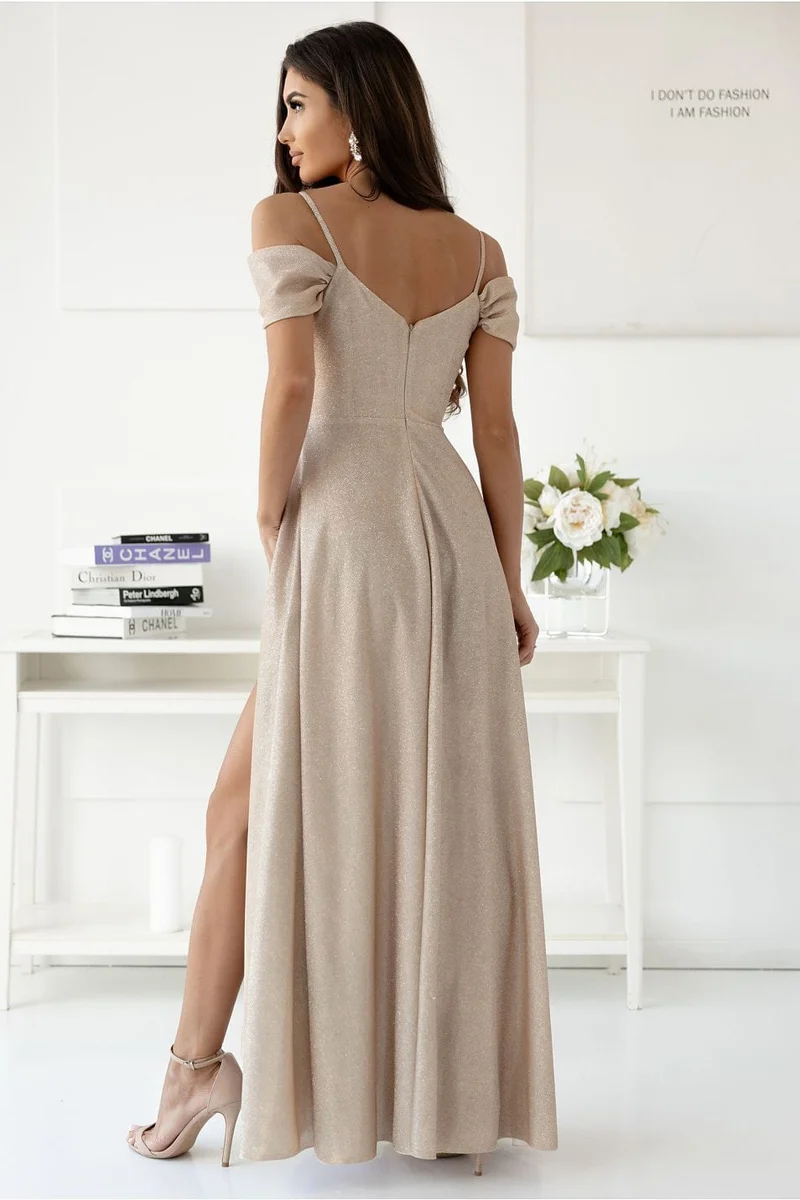 Robe de soirée paillette longue fendue