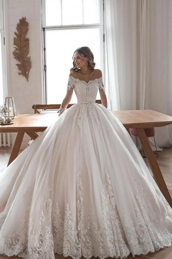 Robe de mariée élégante à manches longues en dentelle et tulle