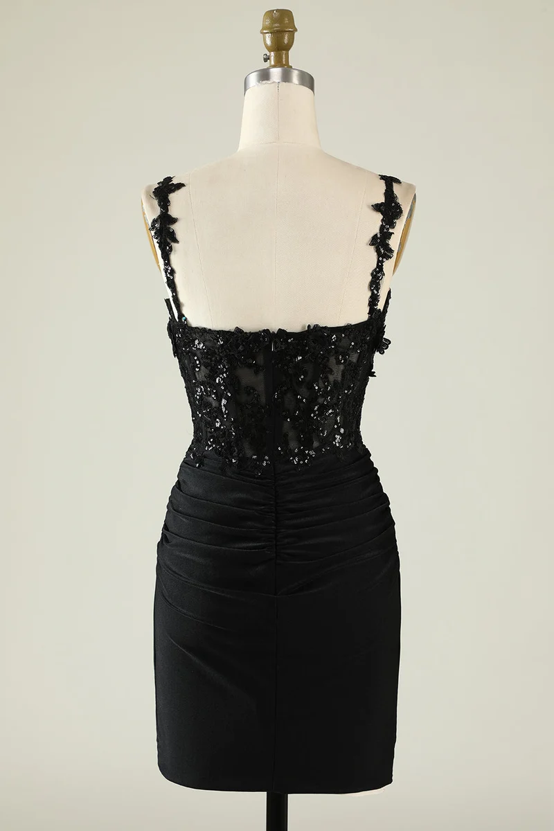 Robe fourreau vert foncé à épaules dénudées avec appliques, robe de soirée élégante