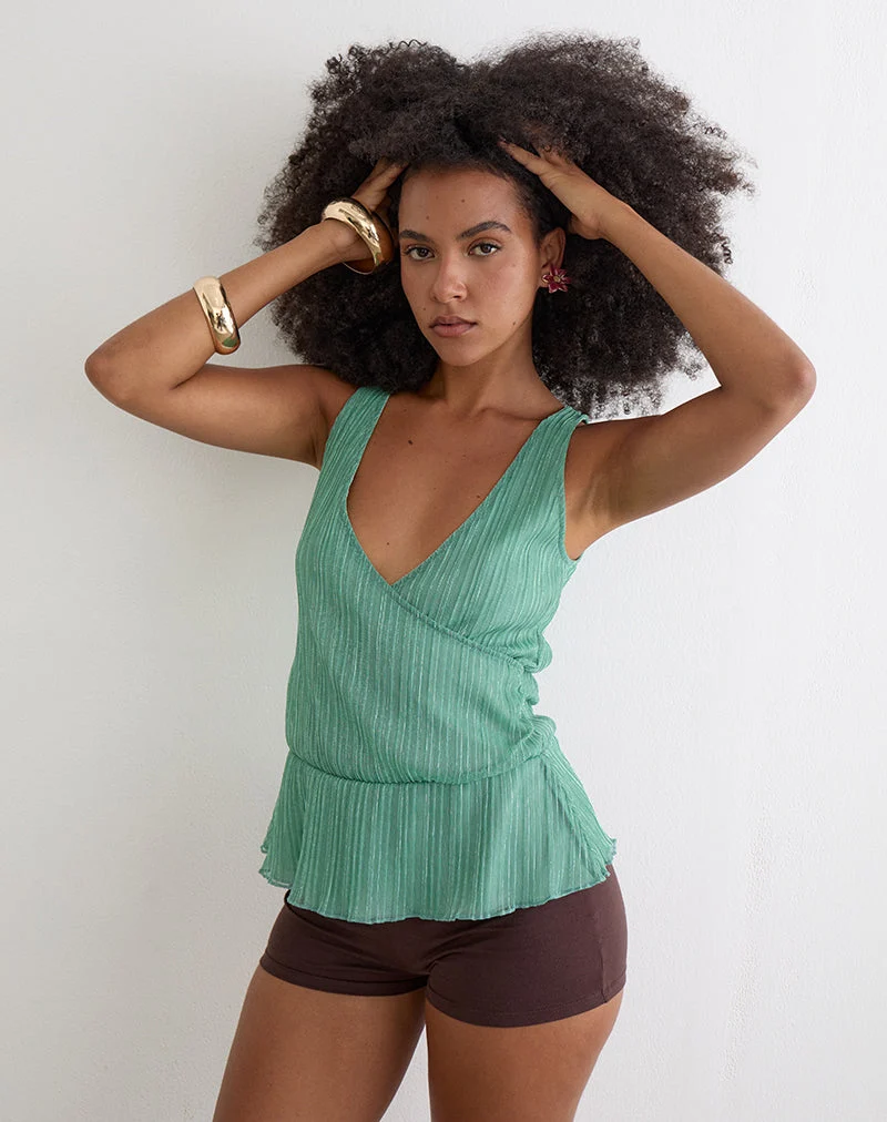 Haut cache-cœur « Plunge » Layu, modèle « Plissé » turquoise