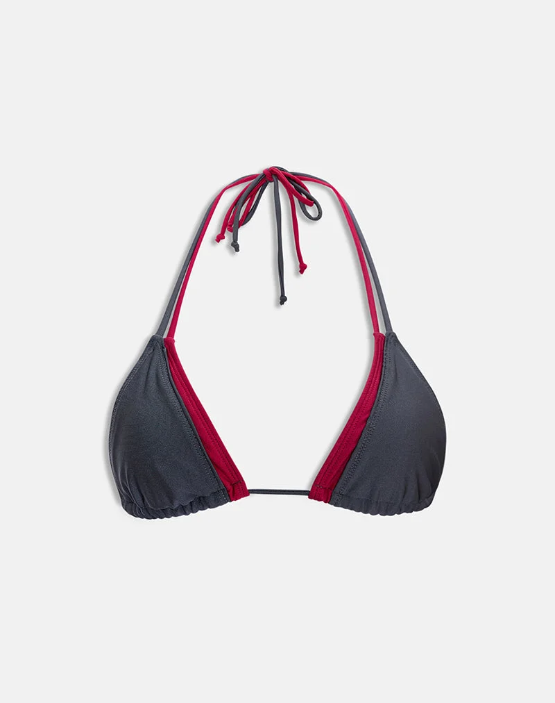Haut de bikini double épaisseur Pada, couleur anthracite et rouge