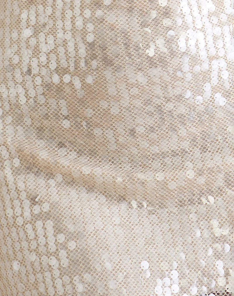 Mini-robe à col bénitier Tasarna en crochet à paillettes, couleur crème