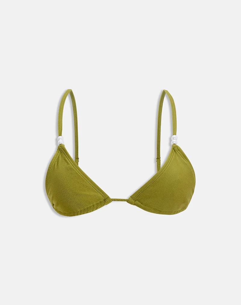 Haut de bikini Padusi, couleur Olive Shine, orné de perles