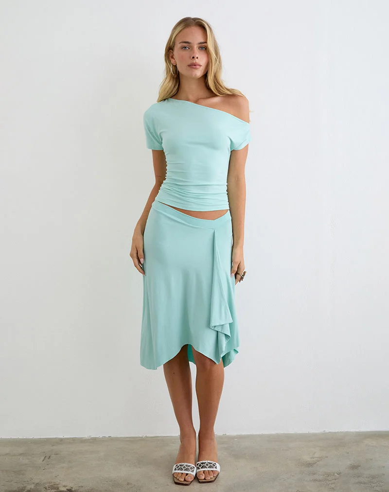 Haut à une épaule Danama en jersey de rayonne, couleur aqua