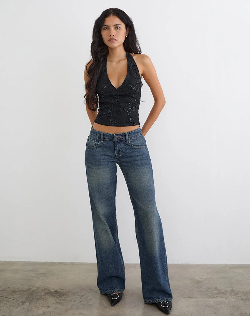 Halter-top Cosio en maille à paillettes, noir
