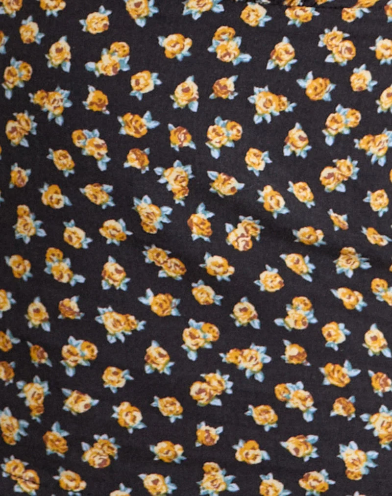 Haut Marsina à col licou, motif floral discret, couleur bronze