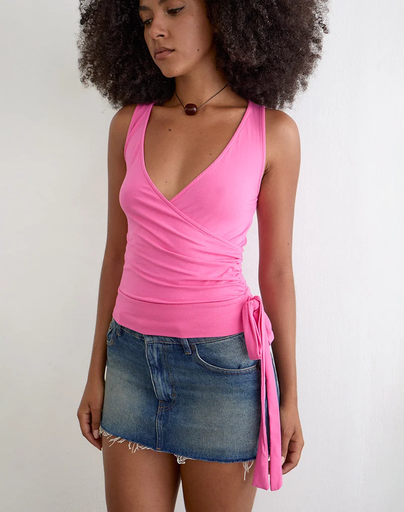 Haut plongeant Saneya en jersey de rayonne, rose foncé