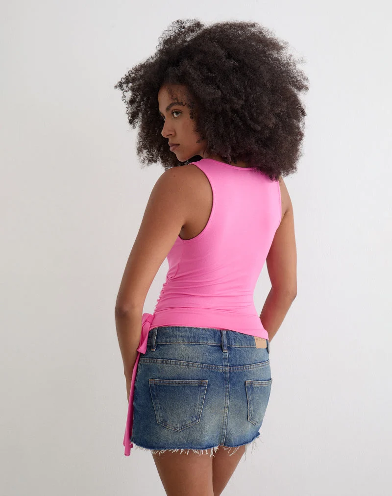 Haut plongeant Saneya en jersey de rayonne, rose foncé