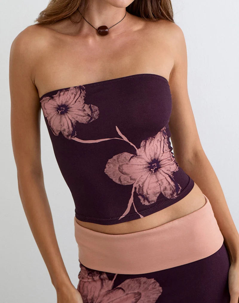 Haut bandeau Shali bordeaux avec motif floral