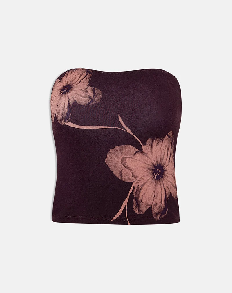 Haut bandeau Shali bordeaux avec motif floral