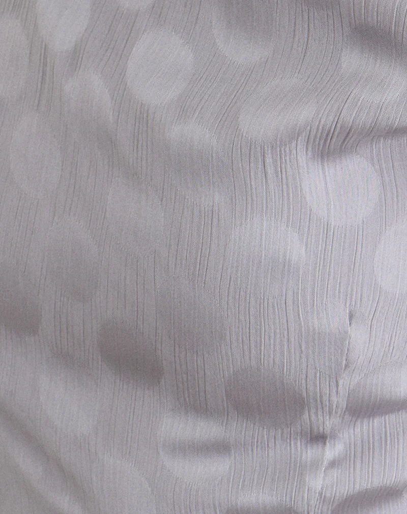 Robe longue Sardian en mousseline, motif à pois monochrome gris argenté
