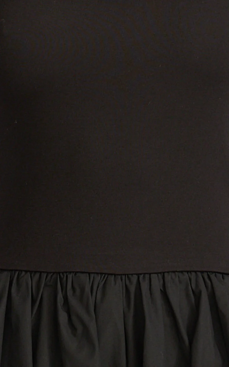Jhamie Midi Dress - One Shoulder Contrast Skirt Dress in Black
