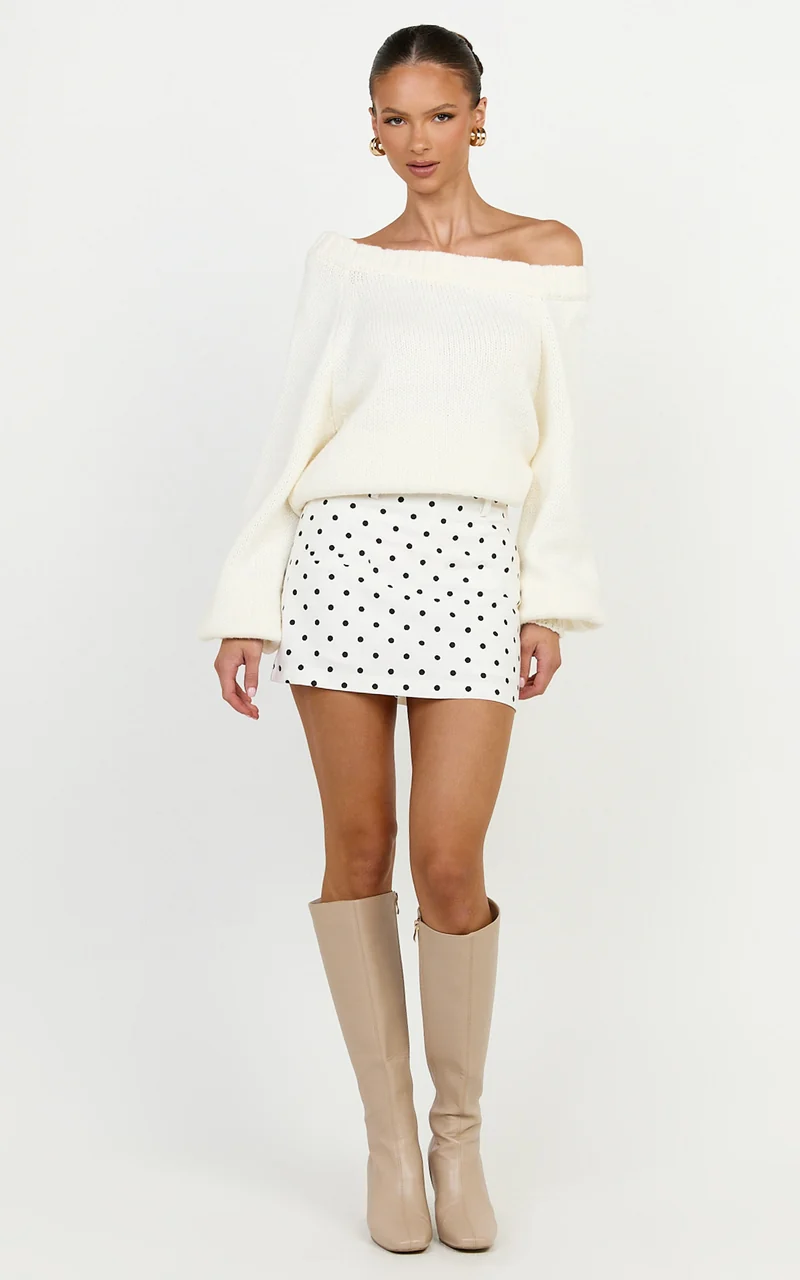 Eloise Skort - A Line Skort in White Polka Dot