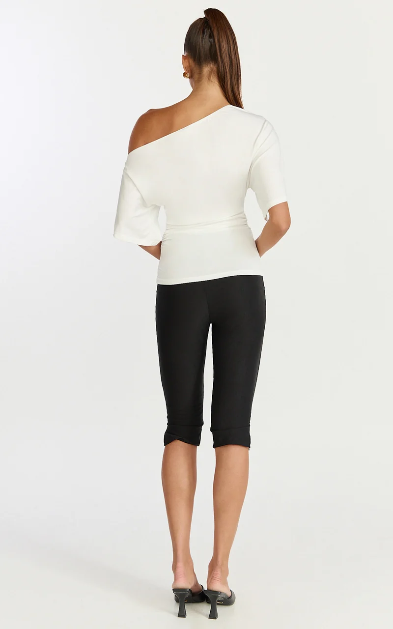 Dora Top - Off Shoulder Ruched Waist Top in Off White