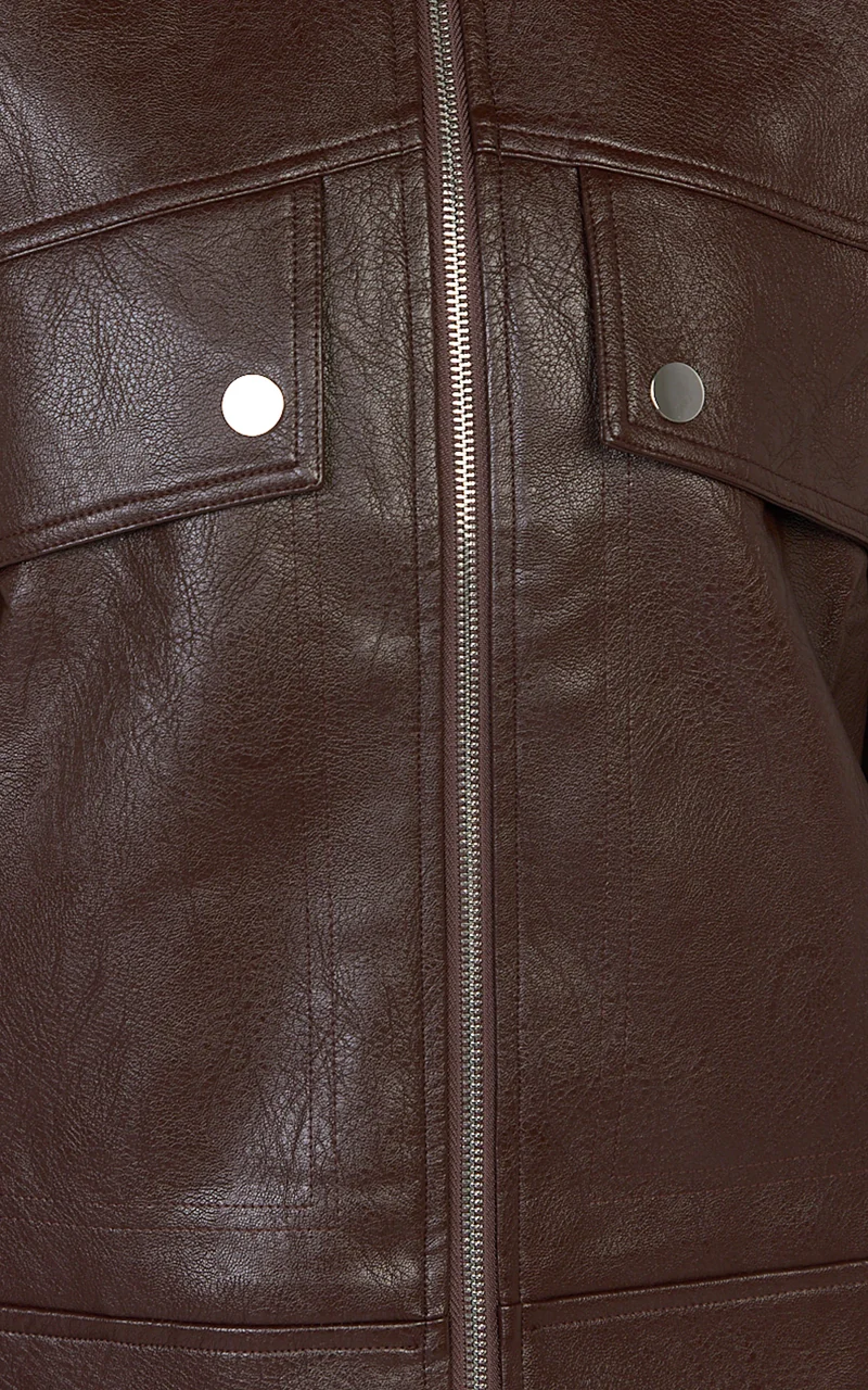 Lumi Jacket - Faux Leather Bomber Jacket in Chocolate