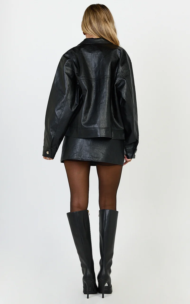 Lumi Jacket - Faux Leather Bomber Jacket in Black