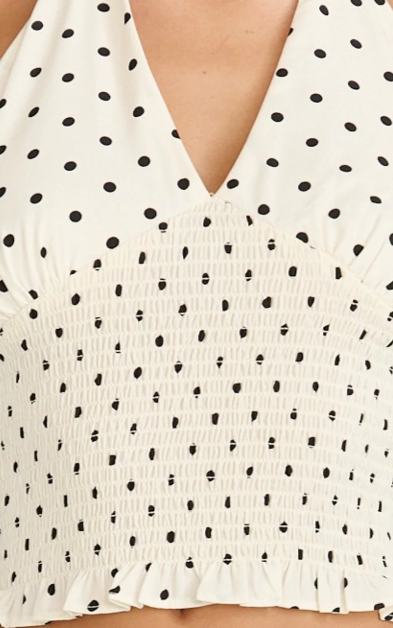 Charlotte Top - Polka Dot Halter Neck Top in White & Black Polka Dots
