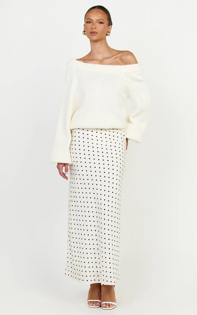 Charlotte Maxi Skirt - Polka Dot Skirt in White & Black Polka Dots