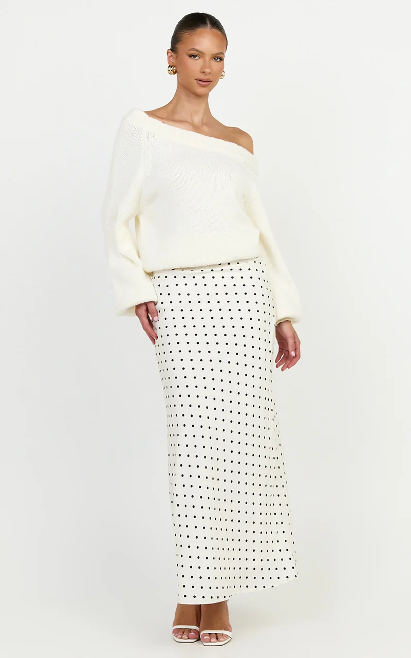 Charlotte Maxi Skirt - Polka Dot Skirt in White & Black Polka Dots