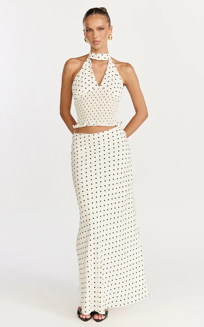 Charlotte Maxi Skirt - Polka Dot Skirt in White & Black Polka Dots